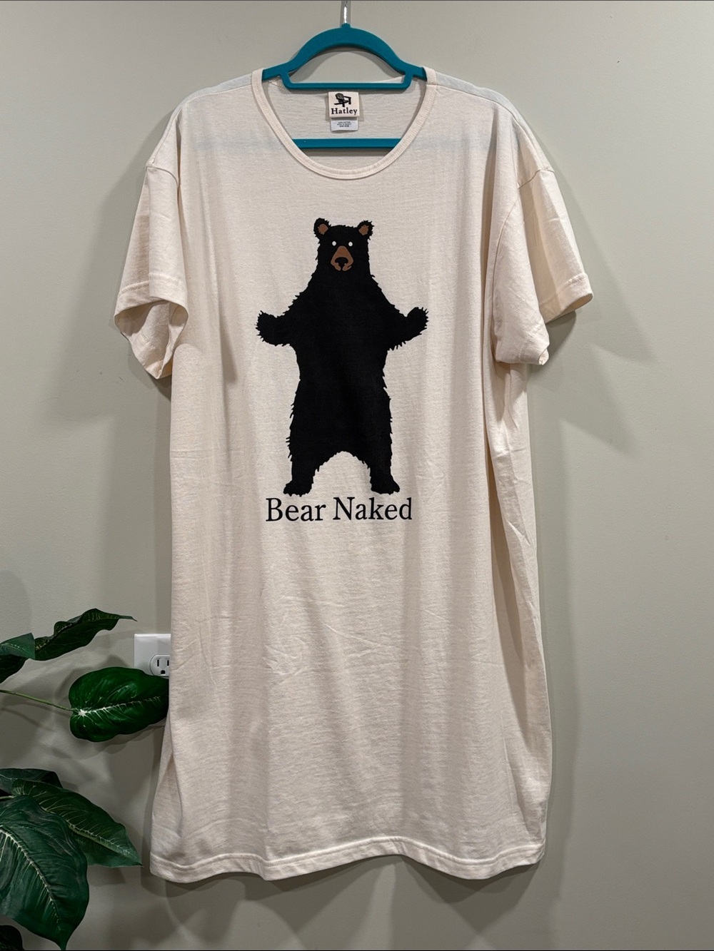 Hatley Vintage Cream One Size Bear Naked Sleep Shirt with Black Bear NWOT